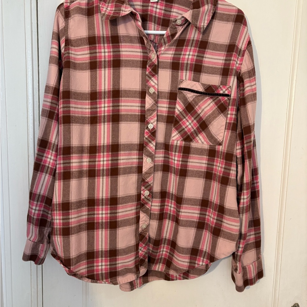 Aerie Pink and Brown Plaid Shirt